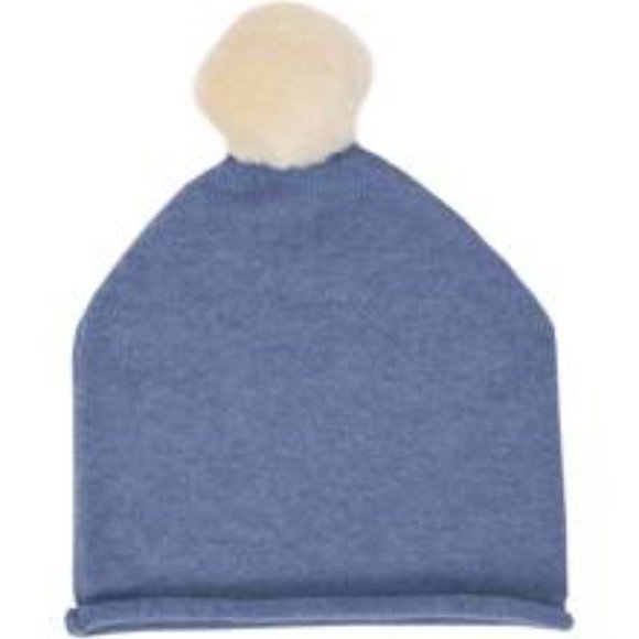 𝐑𝐎𝐒𝐒 ✳ 𝐒𝐍𝐎𝐖 100% Cashmere Palla de Neve Blue Pom-Pom Beanie Cap - NEW!!! - Picture 6 of 7